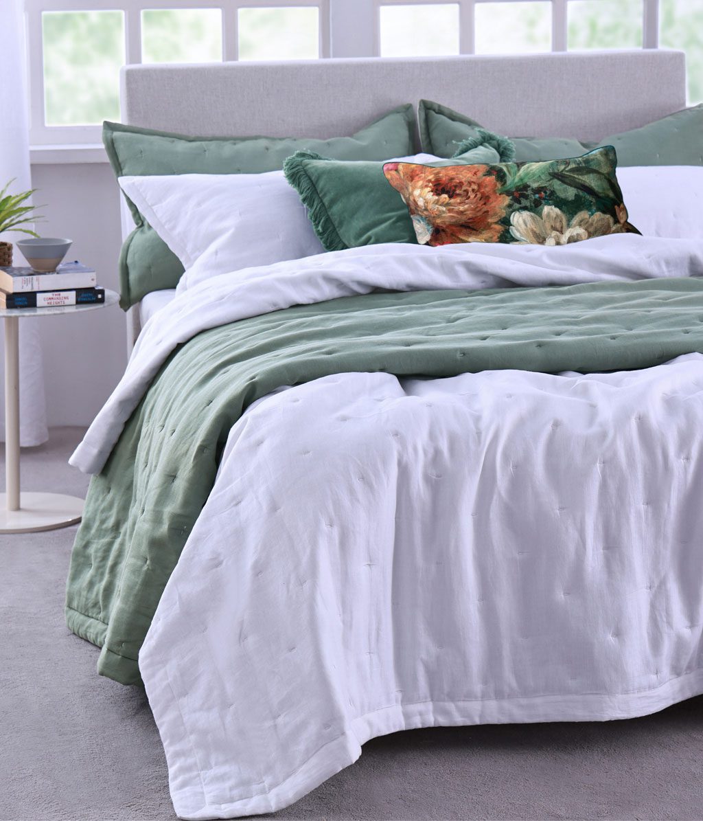 Laundered Linen Bedspread Set White