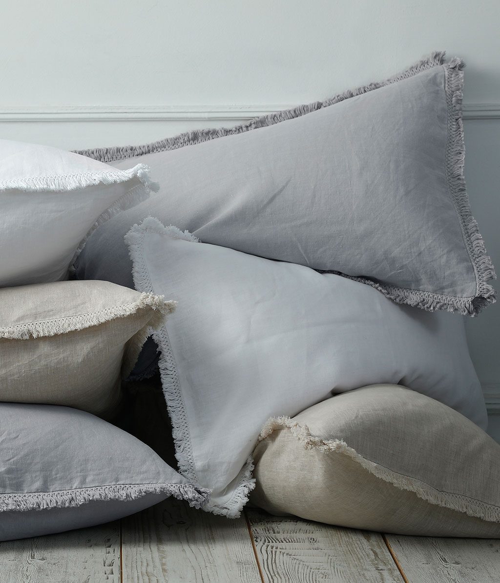 Laundered Linen Tassel Pillowcover Set Pewter